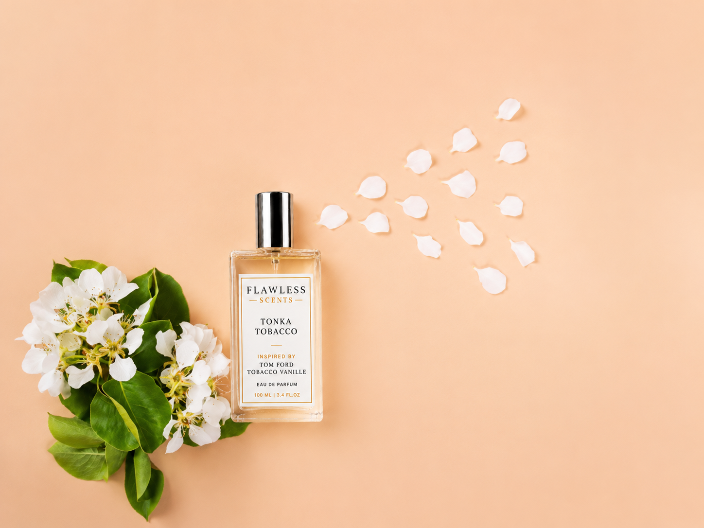 Flawless Scents Tonka Tobacco eau de parfum with fresh blossoms